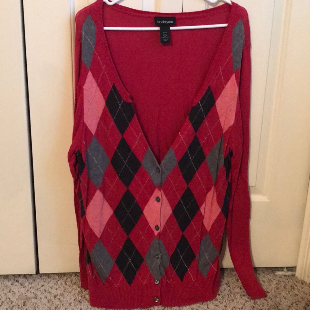 Long sleeve argyle cardigan